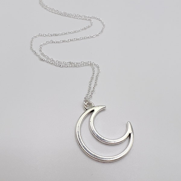 grand collier de lune en argent | collier indépendant | collier hippie | chaîne plaquée argent | 925 | collier céleste | cadeau pour elle