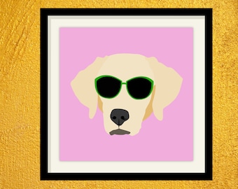 Yellow Lab in Green Sunglasses Digital Art Print (PNG DOWNLOAD FILE) - digital illustration / Labrador / pet portrait / dog lovers