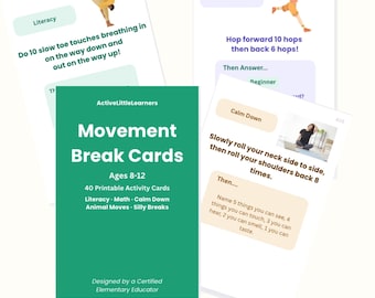 Movement Break Cards Ages 8 12 Brain Break Activity Cards Homeschool Printable Upper Elementary Fitness Cards Tween Activity Cards
