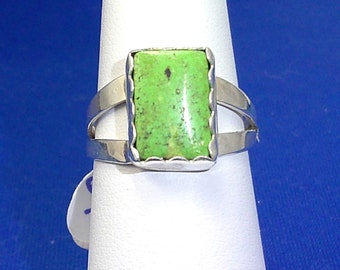 Gaspeite Ring, Sterling Silver, Lime Green, Rectangular, size 6