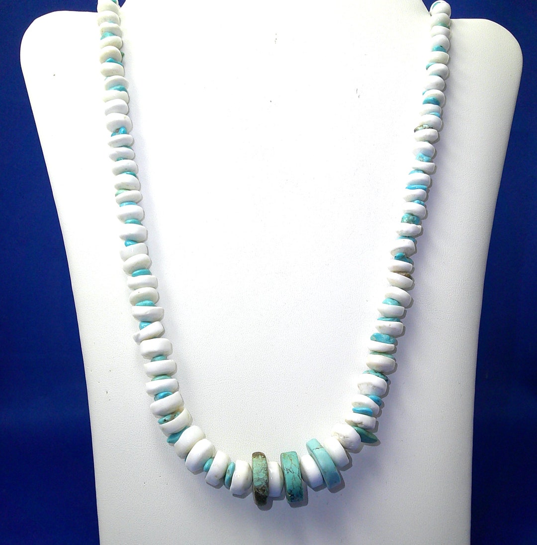 Turquoise and Puca Shell Necklace, Unique, Navajo Southwest Style ...