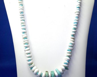 Turquoise and Puca Shell Necklace, Unique, Navajo Southwest Style, Traditional Native American, 28"