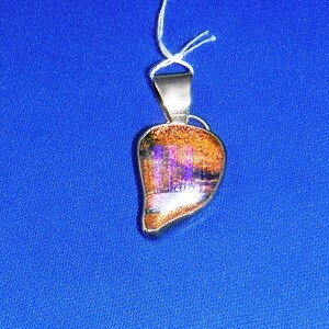 Dichroic Glass Pendant, Sterling Silver, Teardrop Shape