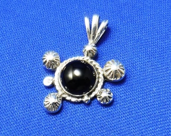 Black Onyx Pendant, Sterling Silver, Turtle Design