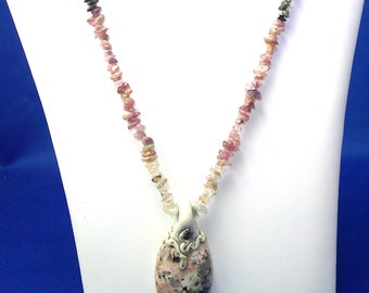 Rhodonite Elbaite Tormaline Necklace, Unisex, Shades of Pink, 24"