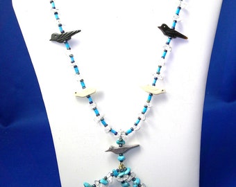 Turquoise and Bird Necklace, Unisex, One of a Kind, Southwestern, Native American Style, 25"