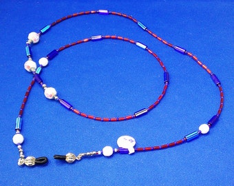 Eyeglass Lanyard Holder, 32 Inches, Patriotic Fourth of July Red White and Blue Theme