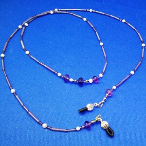 Eyeglass Lanyard Holder, 29.5 Inches, Amethyst Stone Beads, Pearls, Glass  Beads