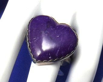 Sugilite Ring, Sterling Silver, Reconstituted, Purple, Heart Shape, size 8 3/4