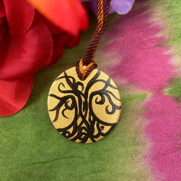 Handpainted Necklace, Spiritual Jewelry, Pendant Tree of Life, Buddhist Necklace, India Tree of Life, India Necklace, Yoga Gift, Lucky Charm