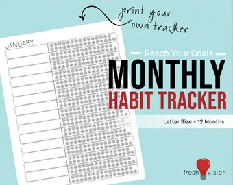 Rastreador mensual de hábitos: 12 meses etiquetados lo ayudan a lograr sus objetivos al marcar cada día que completa su tarea.