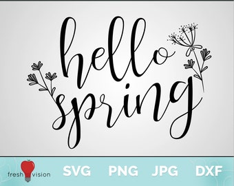 Hola primavera con flores SVG, png, jpg, dxf Descarga digital