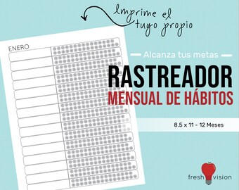 Rastreador mensual de hábitos: 12 meses etiquetados lo ayudan a lograr sus objetivos al marcar cada día que completa su tarea.