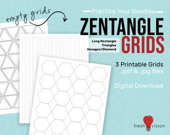 Cuadrícula zentangle: triángulo, hexágono/diamante y rectángulos largos