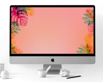 Tropical Palm Leaves PINK Computer Background Digital Download