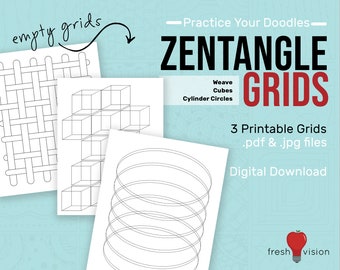 Zentangle Grids - Weave, cubes, and cylinder circles for drawing and doodles