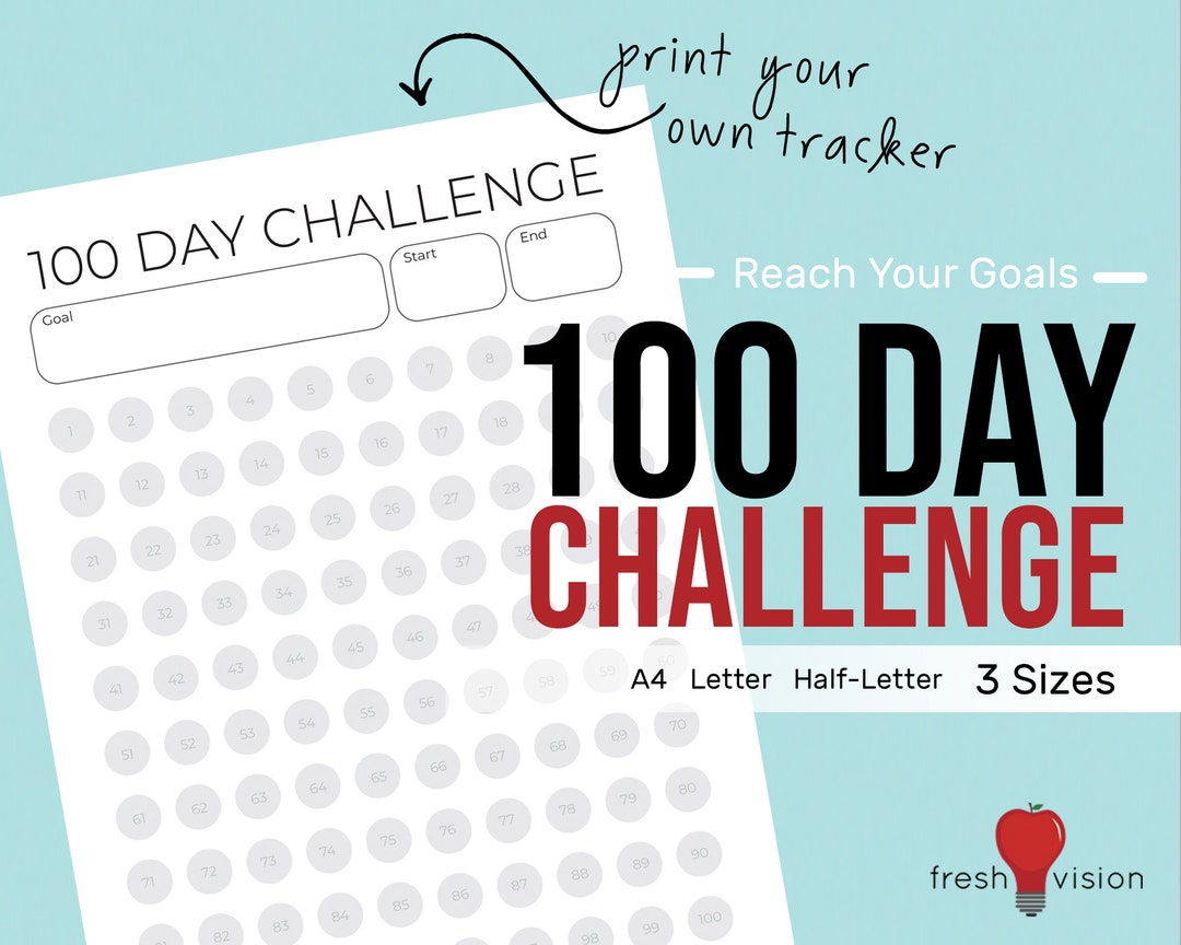 100 Day Tracker Downloadable PDF - Keep Track of Your Goal to Check off ...