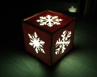 Flocon de neige, Décoration, Ornement Luminaires Noël 3D Cube lampe Boîte Tilleul Valentin, Date de couple, Anniversaire 3D Diorama