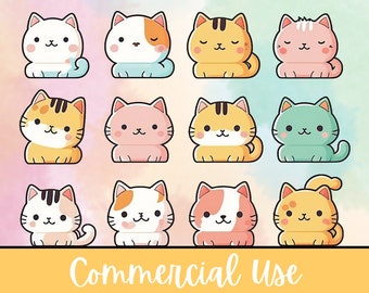 Cute Cats ClipArt: Adorable Kawaii PNG Illustrations with Cute Cats clipart - Perfect for Sticker Designs and Crafting