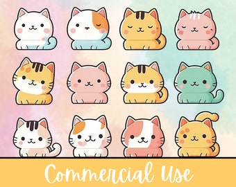 ClipArt de chats mignons : Adorables illustrations PNG Kawaii avec des cliparts de chats mignons - Parfait pour les conceptions d'autocollants et l'artisanat