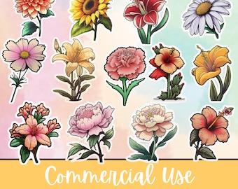 Niedliche Blumen Muttertag Clipart im Cartoon Sticker Stil PNG: Kawaii Florale Grafiken - Perfekt für Sticker und Bastelprojekte!