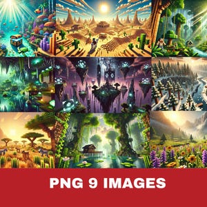 9 Stunning Minecraft-Inspired PNG Backgrounds | Digital Download for Gaming & Decor