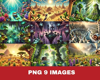 9 Stunning Minecraft-Inspired PNG Backgrounds | Digital Download for Gaming & Decor