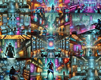 50+  Futuristic Cyberpunk Cityscape background - Wall Art| Digital Download for Gaming & Decor