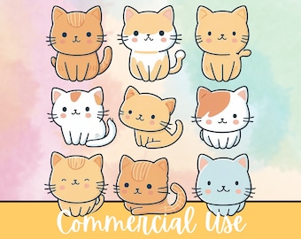 Charmant chat ClipArt : Adorables illustrations PNG Kawaii avec des chats mignons - Idéal pour les conceptions d'autocollants et les projets d'artisanat