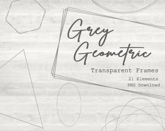Geometric Frames Clipart: Grey Polygonal Shapes (PNG Digital Download)