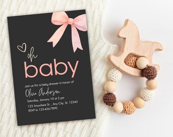 Canva DIY Baby Shower Baby Girl Baby Shower/All Purpose Invitation Template, Mobile Phone Text Party Electronic Email SMS Evite, EDTE