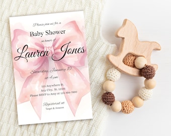 Canva DIY Baby Shower Baby Girl Baby Shower/All Purpose Invitation Template, Mobile Phone Text Party Electronic Email SMS Evite, EDTE