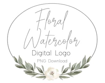 Watercolor Simple Geometric Circle Frame Transparent White Rose Sage Green Wreath- PNG download-Digital logo design clipart-Blank Frame