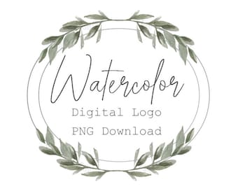 Watercolor Simple Geometric Circle Frame Transparent Image Sage Green leaves Wreath- PNG download-Digital logo design clipart-Blank Frame