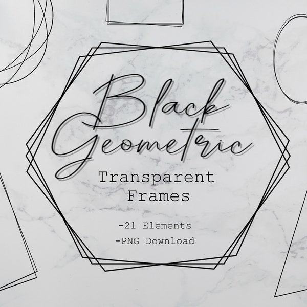 Black Geometric Empty Transparent Frames Clipart Polygonal Graphic-Digital Logo Design Elements Hexagon Overlapping Shapes Cricut Labels PNG