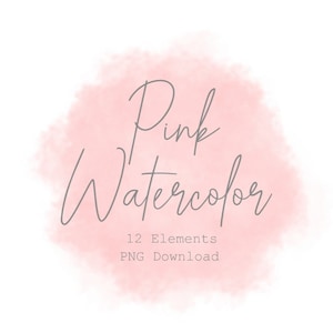 Puede incluir: Fondo de acuarela rosa con el texto "Pink Watercolor" y "12 Elements PNG Download".