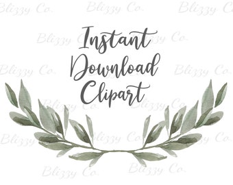 Watercolor Simple Wreath Transparent Image- Sage Green leaves-PNG download -Digital logo design clipart