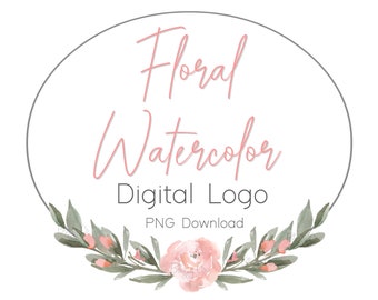 Watercolor Simple Geometric Circle Frame Transparent Pink Rose Sage Green Wreath- PNG download-Digital logo design clipart-Blank Frame