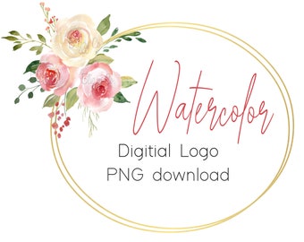 Watercolor Floral Wreath Circle Frame - Blank Logo Design (PNG Download)