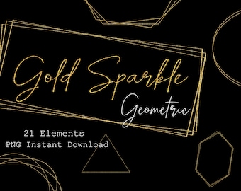 Gold Geometric Frames Clipart – Transparent Shapes PNG (Digital Download)