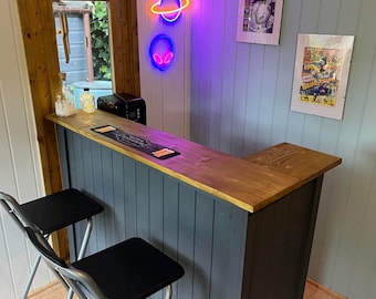 Wooden L-Shape Home Bar: Man Cave, Gin & Cocktail Bar, Reception Desk
