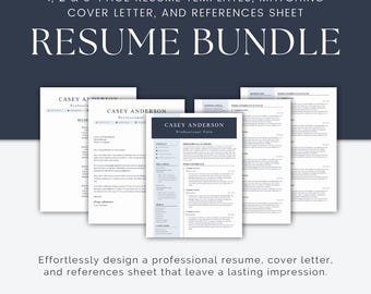 Modern Resume Template Bundle: Editable Cover Letter & References (Canva, Instant Download)