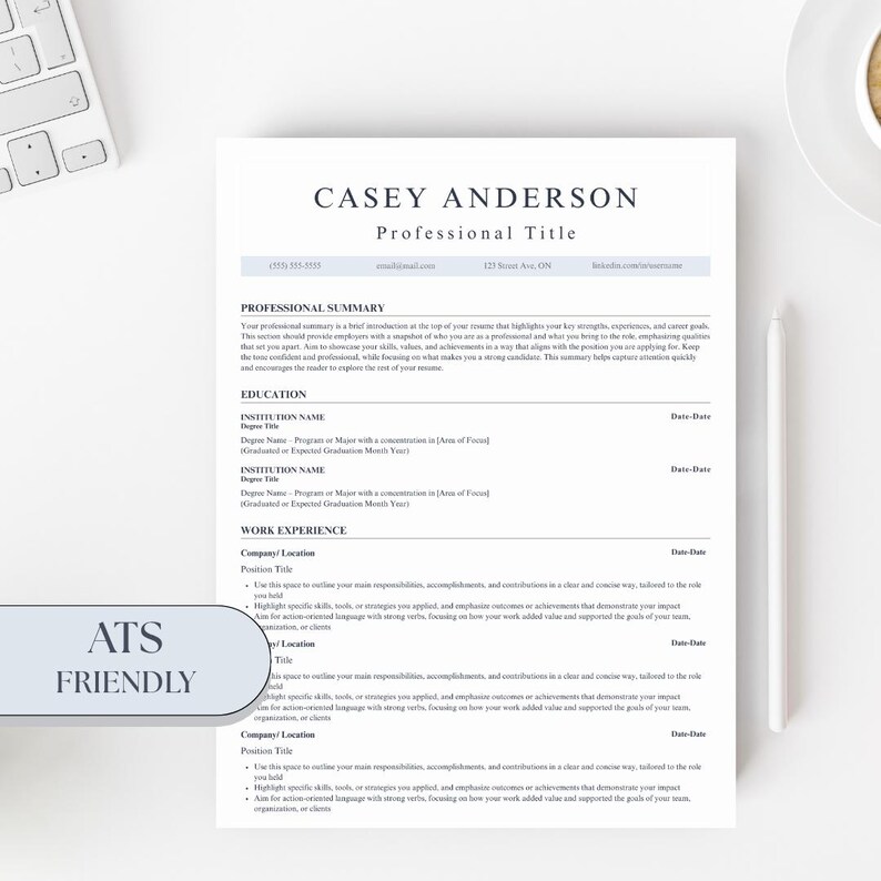 ATS Resume Template | Professional CV | Editable, Modern One-page & Two ...