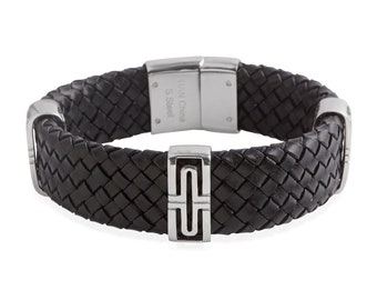 Black Genuine Leather Stainless Steel Bracelet