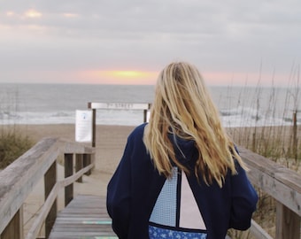navy sailboat patchwork hoodie
