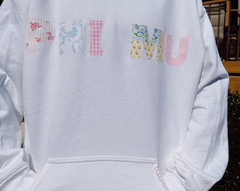 Custom Patchwork Letter Hoodie: Machine Sewn, Personalized Gift