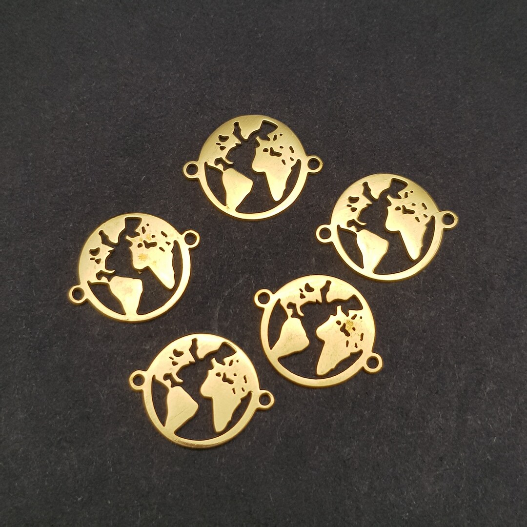 19mm Stainless Steel World Map Connector, World Map Bracelet, World Map