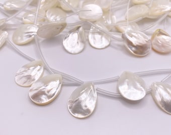 White Drop Shell Beads, Genuine 25mm Shells, Jewelry Making Strand