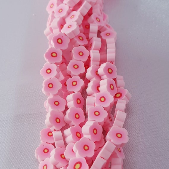 10mm Pink Daysi Flower Polymer Beads, Pink Beads Polymer, Fimo Pink Beads  for Jewelry Making, Polymer Clay Beads 