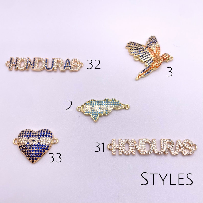 Honduras Charms in Goldfilled with Zircones Honduras Bracelet Connectors Honduras Map Charm Macao Charm Honduran Jewelry Honduras Jewelry image 3